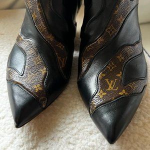 LOUIS VUITTON  Fireball Leather Monogram Ankle Boots Size US6.5 EU37